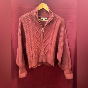 Urban Outfitters UO Deep Rose Cropped Knit Quarter Zip - Size Small